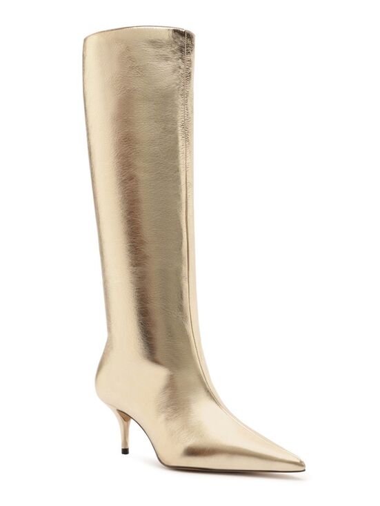 Arezzo Shoes - Arezzo Skye Low Stiletto Leather Calf Boots Gold 6.5B ($189)